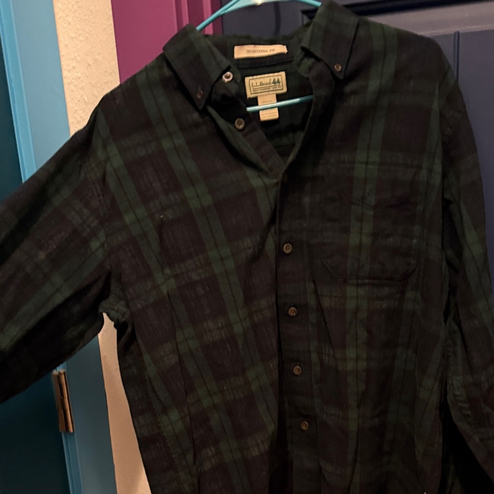 L.L. Bean Dark Green and Black Checkered Shirt